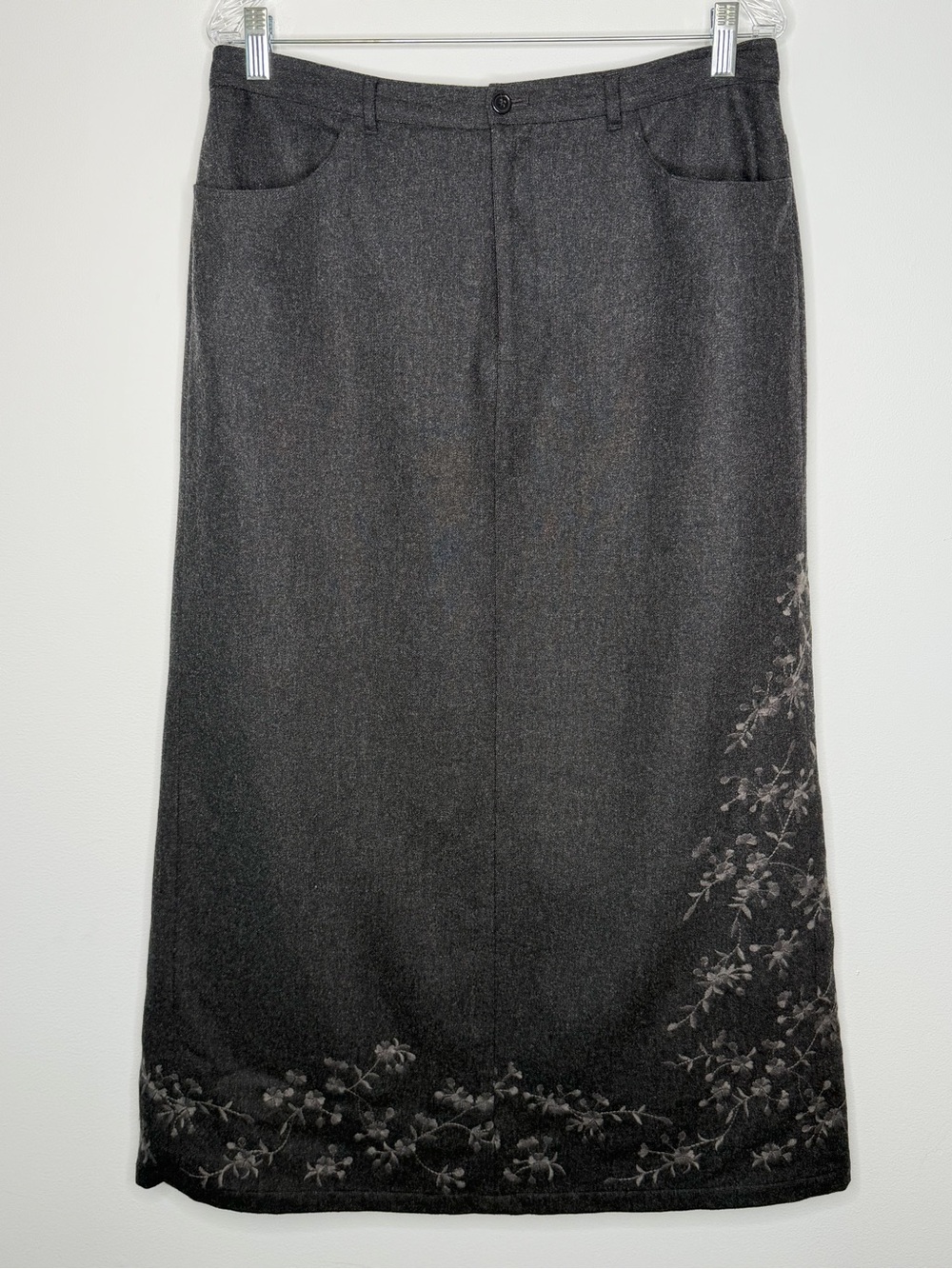 Eddie Bauer Vintage Charcoal Embroidered Wool Blend Maxi Skirt
